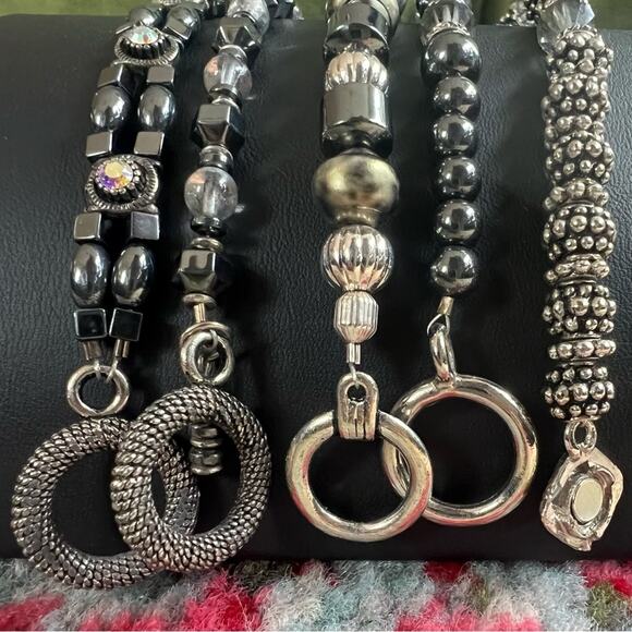 Hematite, Black and Silver Beaded Bracelet 5 piece Stack Set - Picture 4 of 5